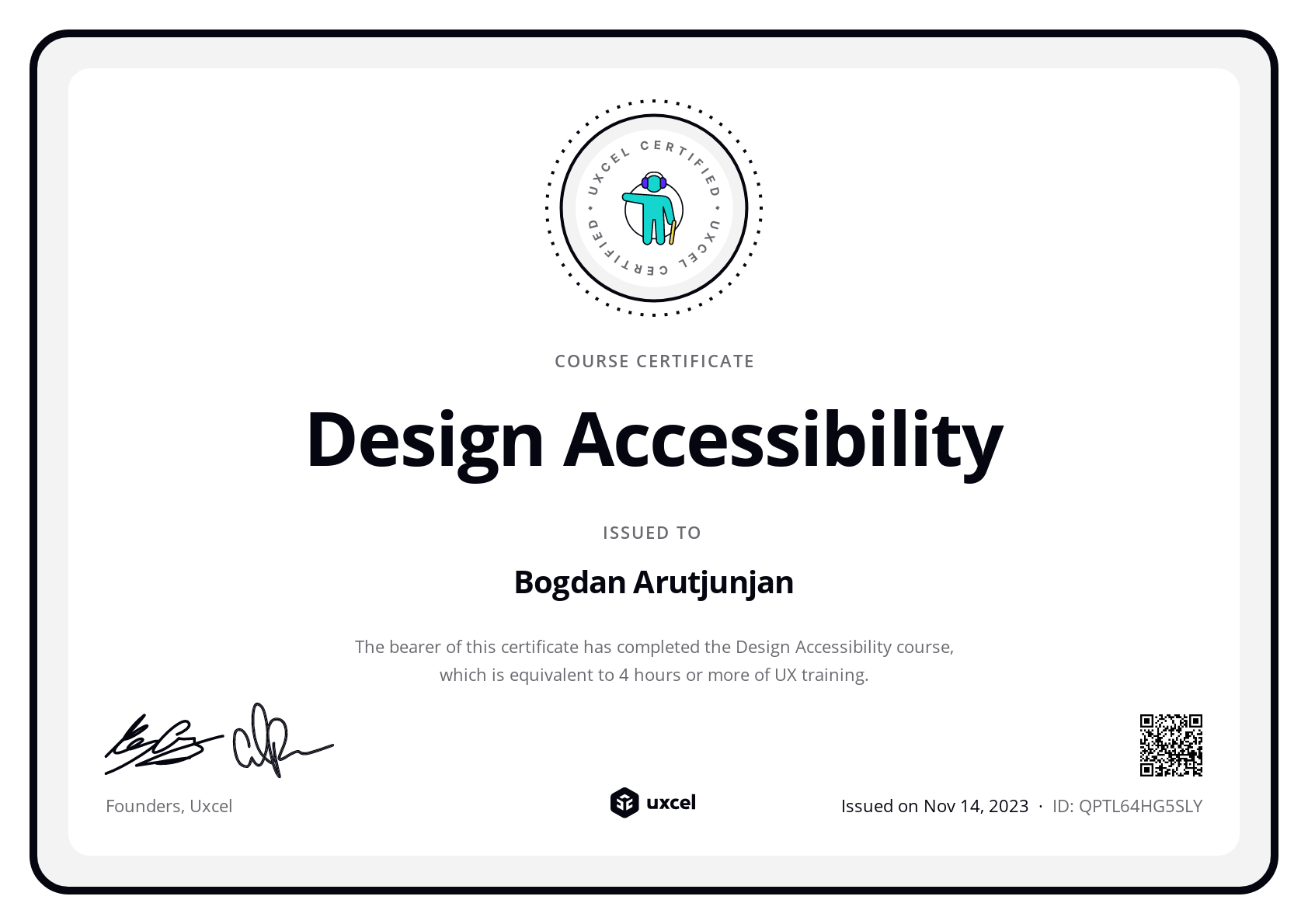 Bogdan Arutjunjan's certificate